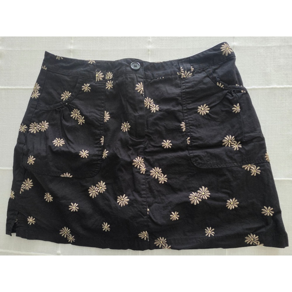 Classic Elements Petite Black Embroidered Daisy Floral Skort Shorts Skirt 6P